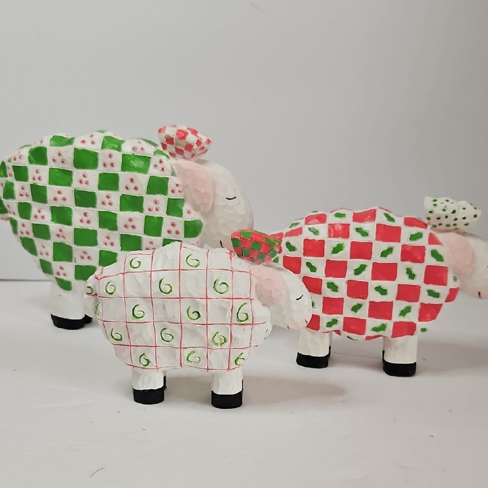 Christmas 3 Piece Lambs In Sweaters Vintage Cottagecore